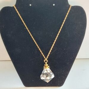 Vintage Avon Faceted Brilliance Gold Necklace with Clear Crystal Pendant 28"